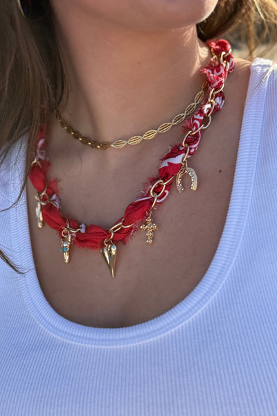Western Scarf Chain Necklace, Red