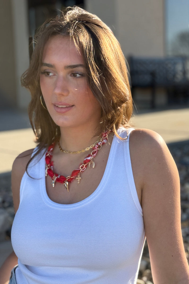Western Scarf Chain Necklace, Red