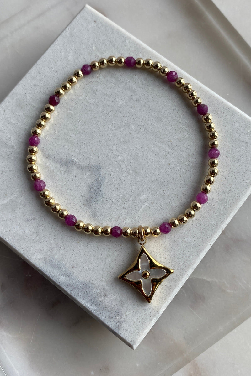 .Designer Square Logo Charm Bracelet, Plum