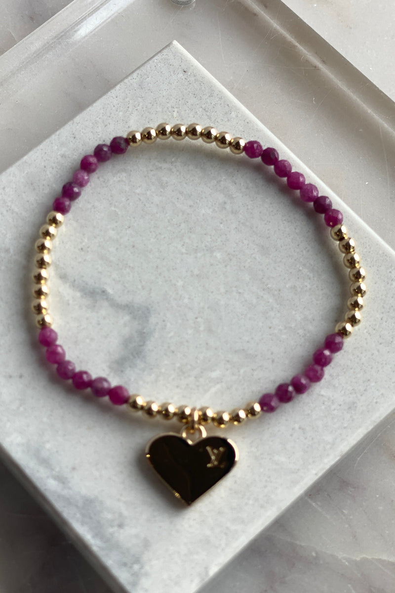 .Designer Heart Charm Bracelet, Plum