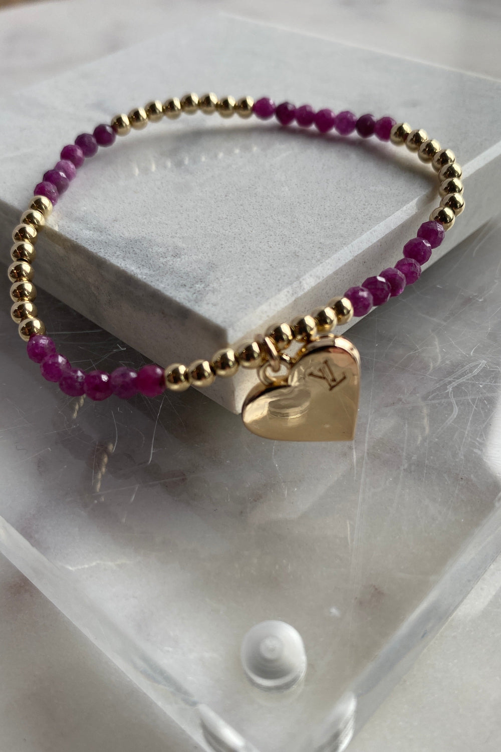 .Designer Heart Charm Bracelet, Plum