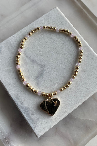 .Designer Heart Charm Bracelet, Light Pink