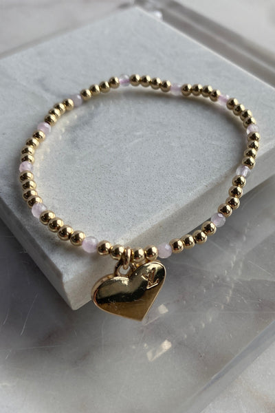 .Designer Heart Charm Bracelet, Light Pink