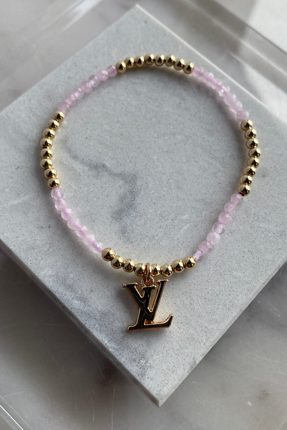 .Designer Gold Charm Bracelet, Pink