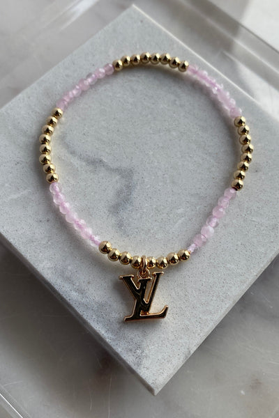 .Designer Gold Charm Bracelet, Pink