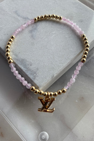 .Designer Gold Charm Bracelet, Pink