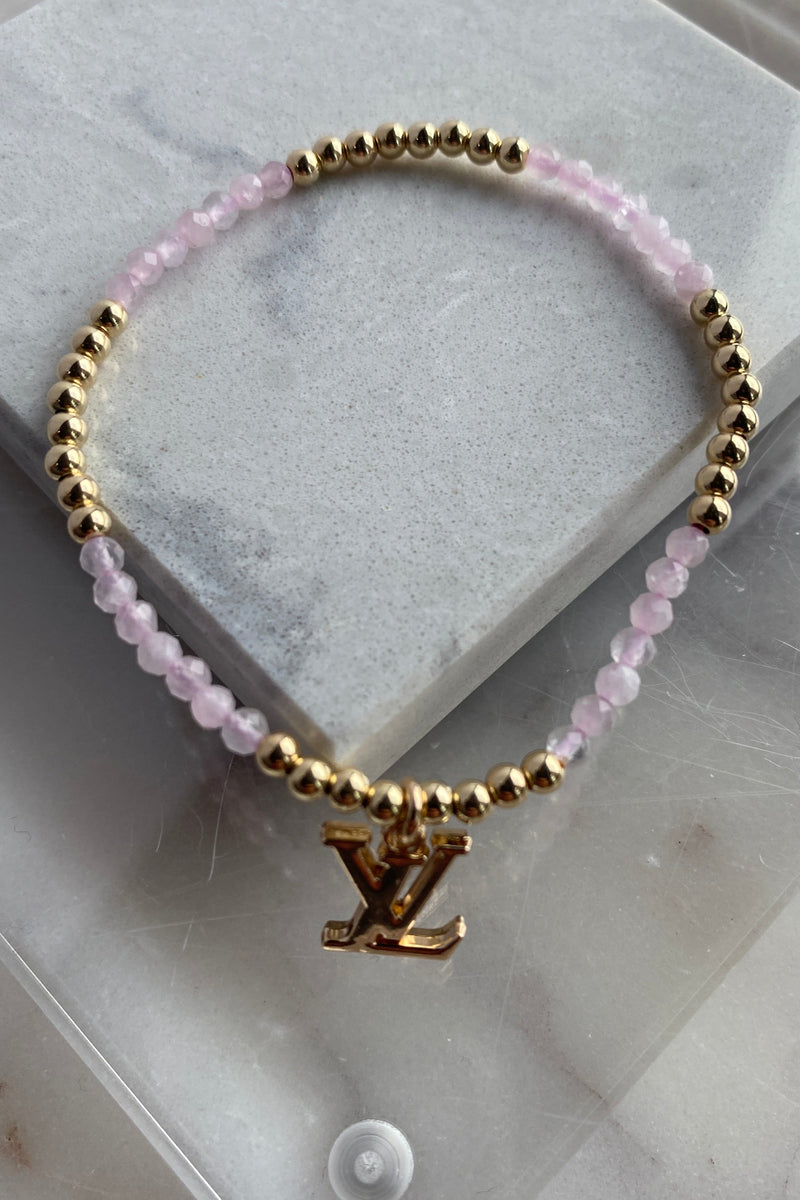.Designer Gold Charm Bracelet, Pink