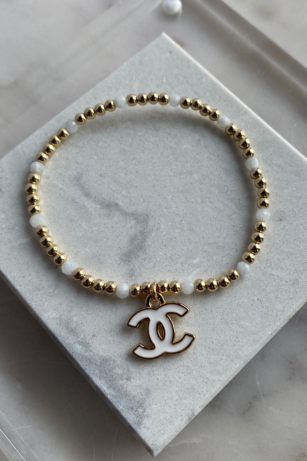 .Designer Enamel Charm Bracelet, White