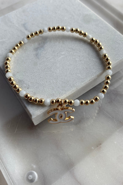 .Designer Enamel Charm Bracelet, White