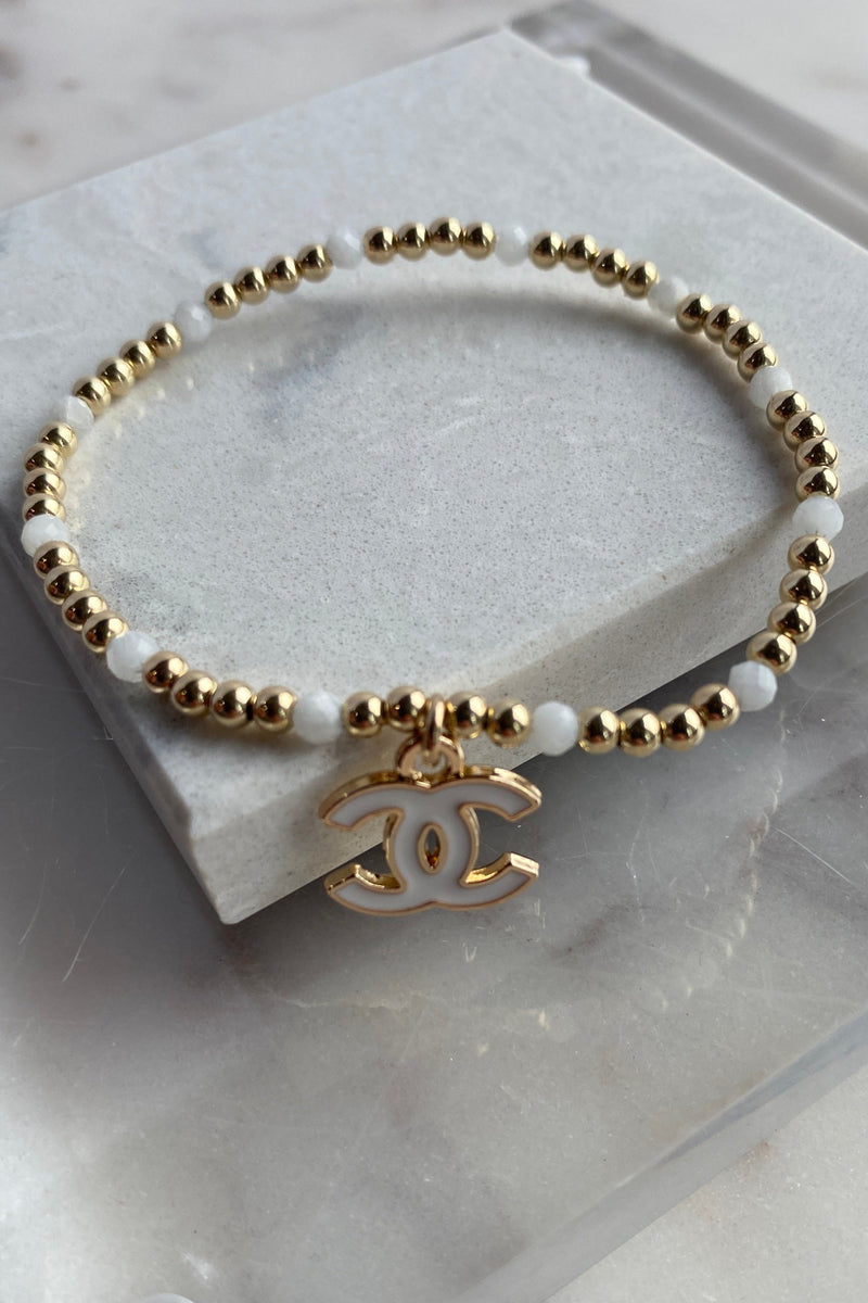 .Designer Enamel Charm Bracelet, White