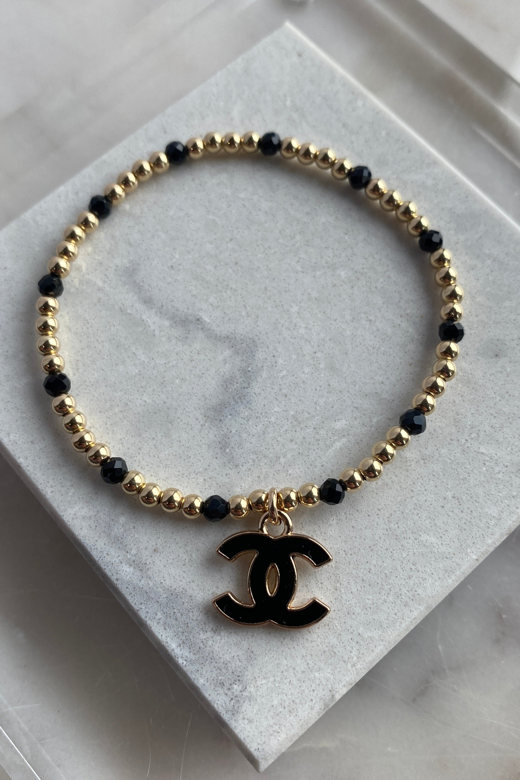 .Designer Enamel Charm Bracelet, Black