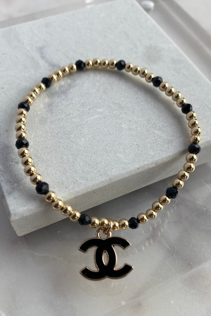 .Designer Enamel Charm Bracelet, Black