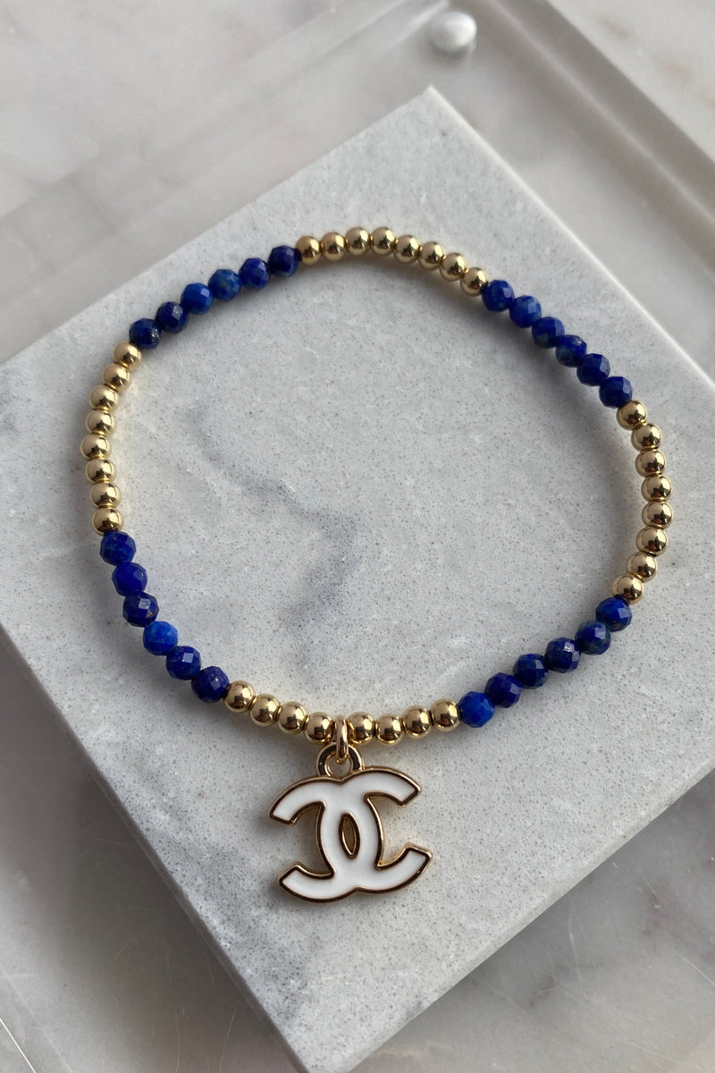.Designer Enamel Charm Bracelet, Navy