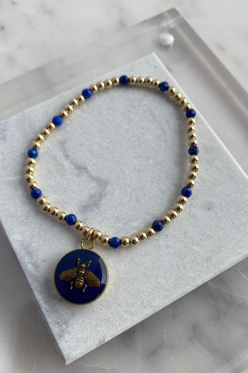 .Designer Bee Charm Bracelet, Navy