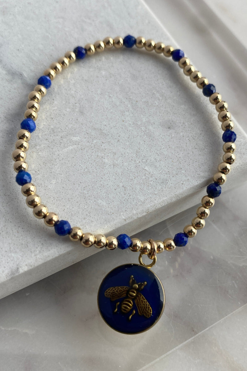 .Designer Bee Charm Bracelet, Navy