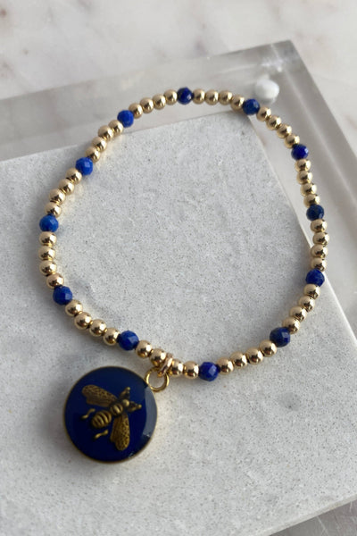 .Designer Bee Charm Bracelet, Navy