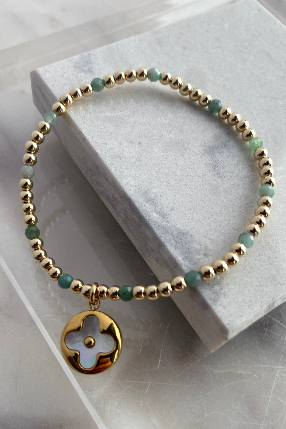 .Designer Round Logo Charm Bracelet, Sage