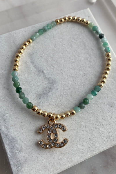 .Designer Crystal Charm Bracelet, Green