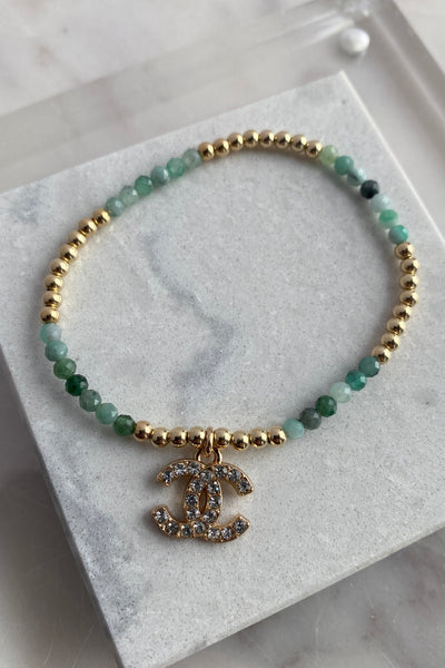 .Designer Crystal Charm Bracelet, Green