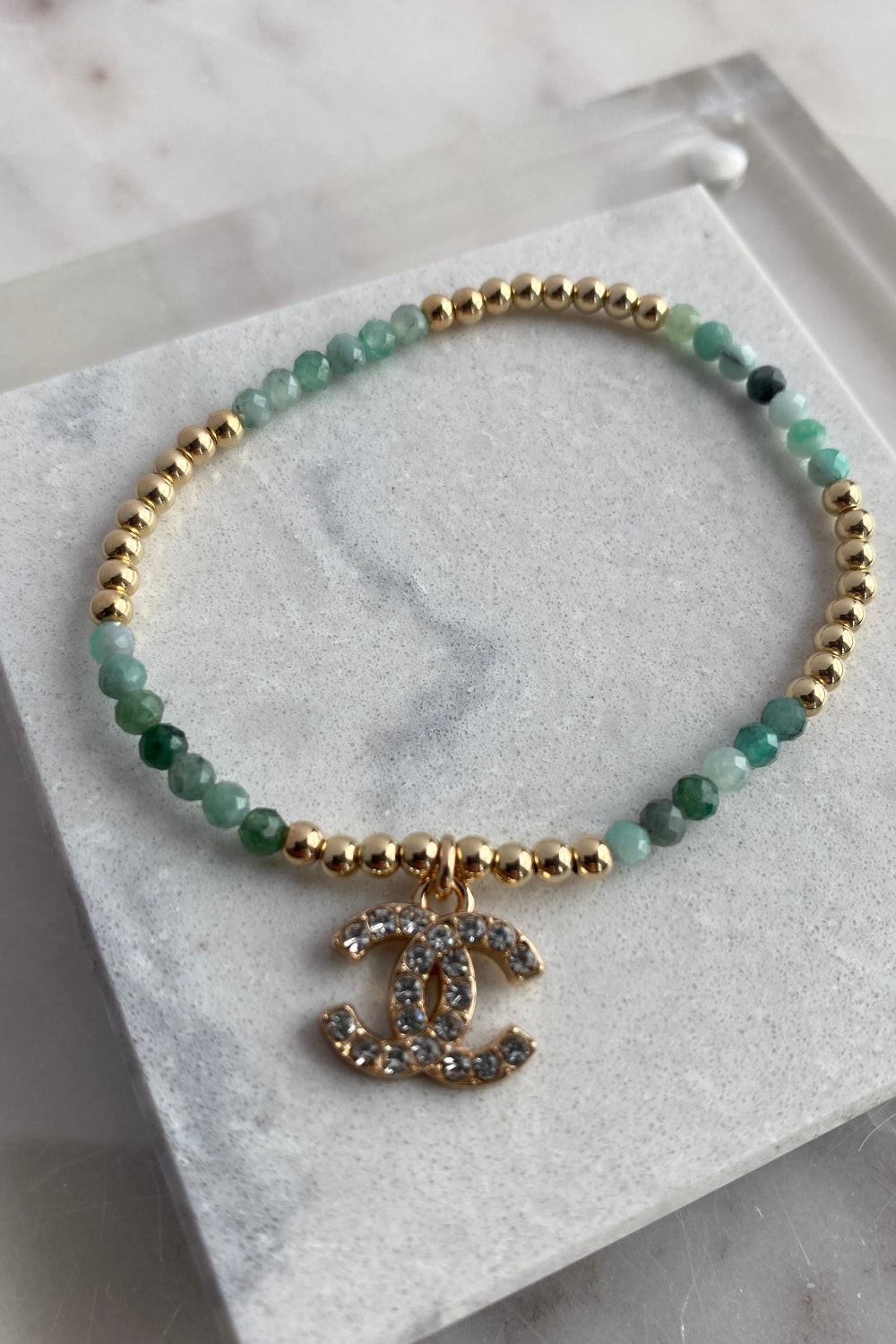 .Designer Crystal Charm Bracelet, Green