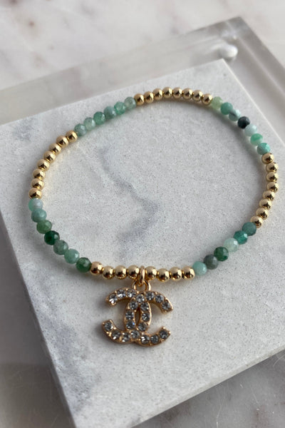 .Designer Crystal Charm Bracelet, Green