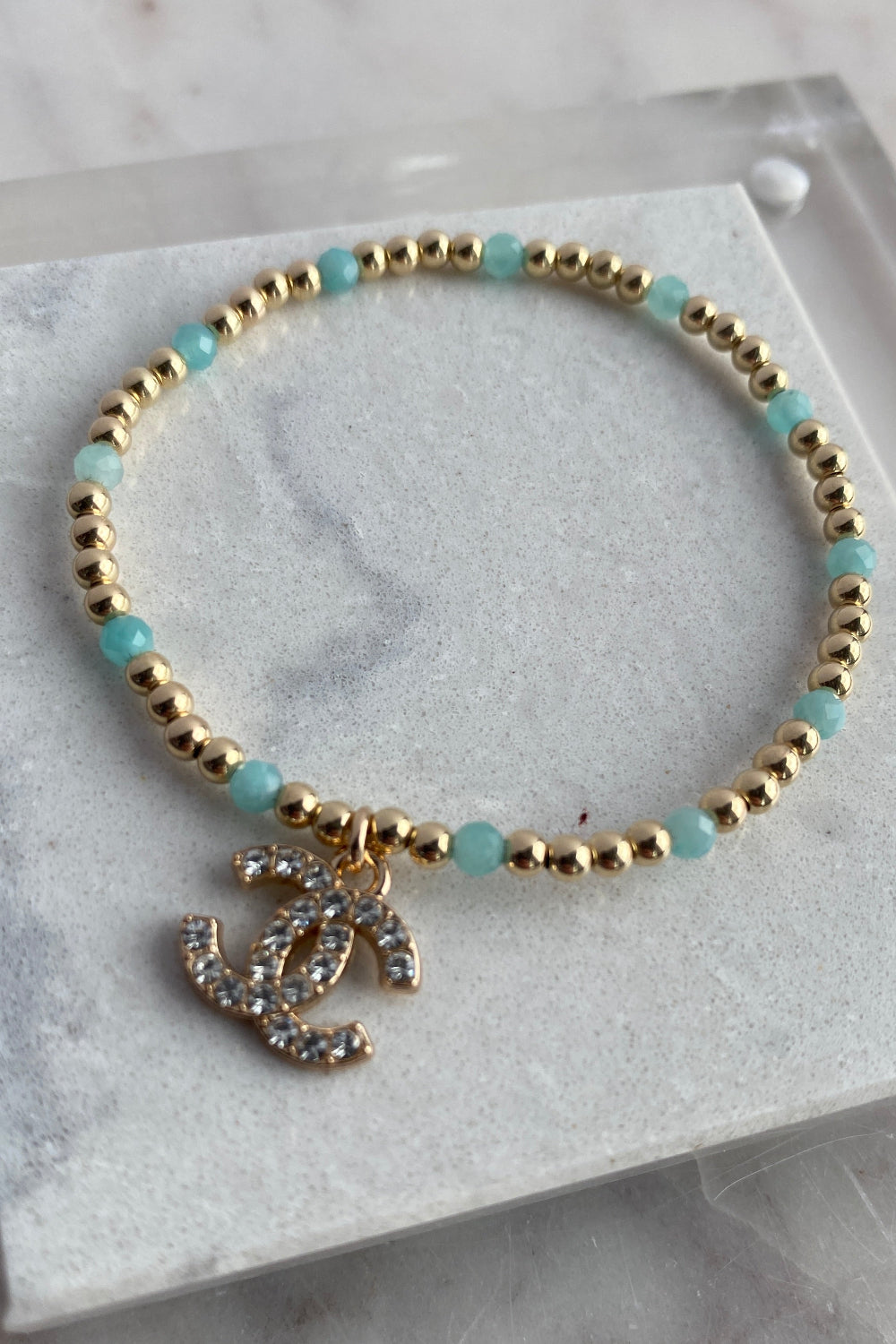 .Designer Crystal Charm Bracelet, Aqua