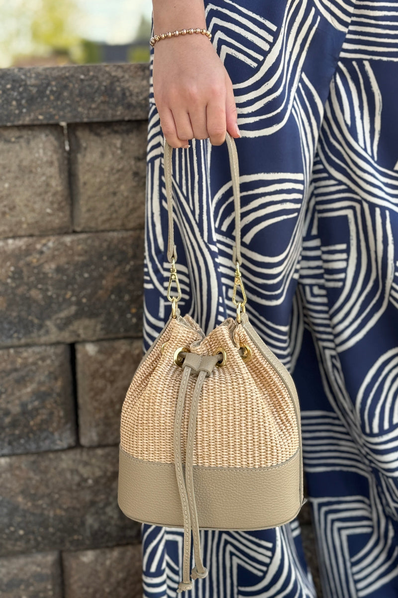 .Sienna Woven/Leather Bucket Bag
