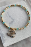 .Designer Crystal Charm Bracelet, Aqua