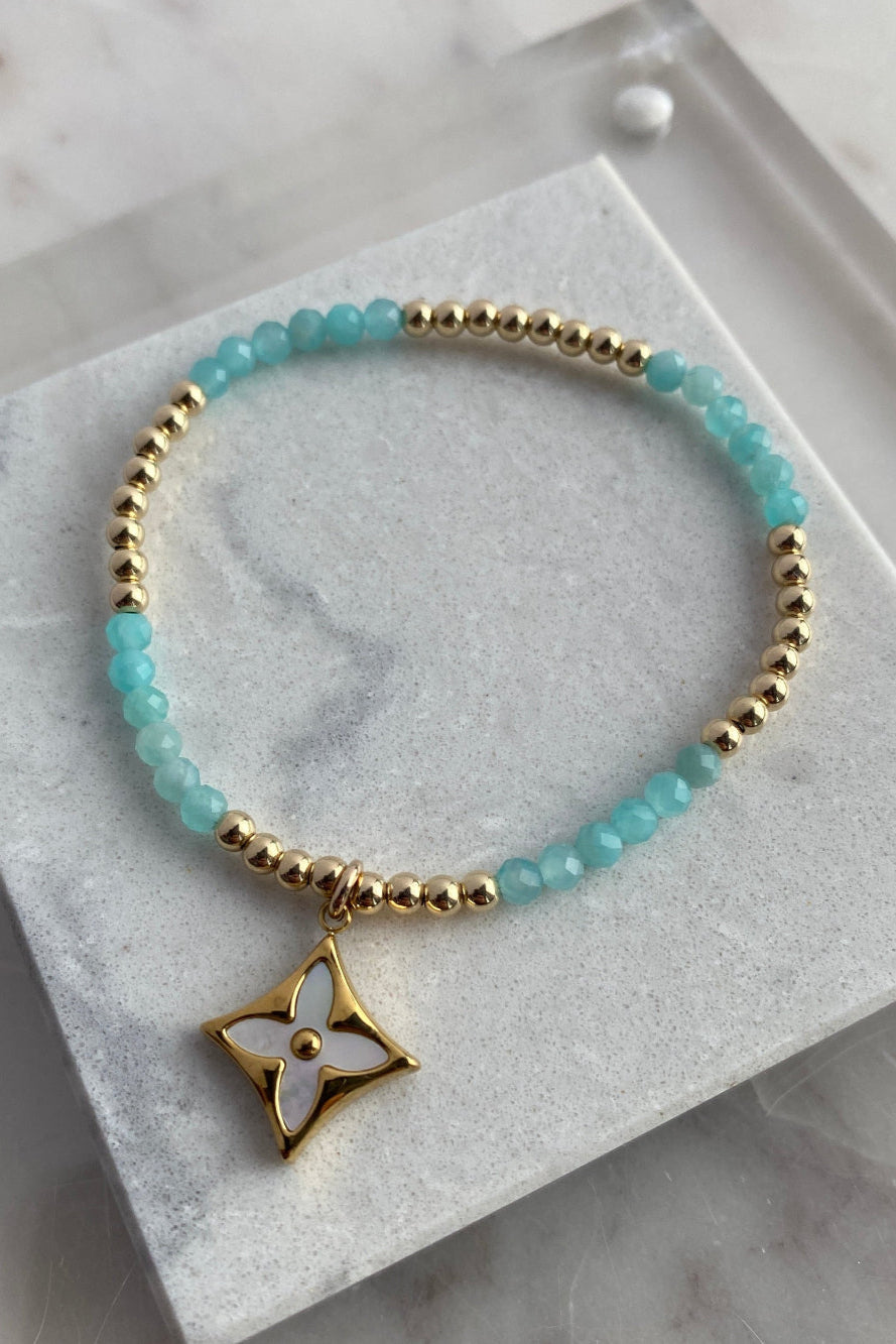.Designer Square Logo Charm Bracelet, Aqua
