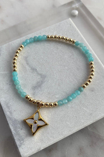 .Designer Square Logo Charm Bracelet, Aqua