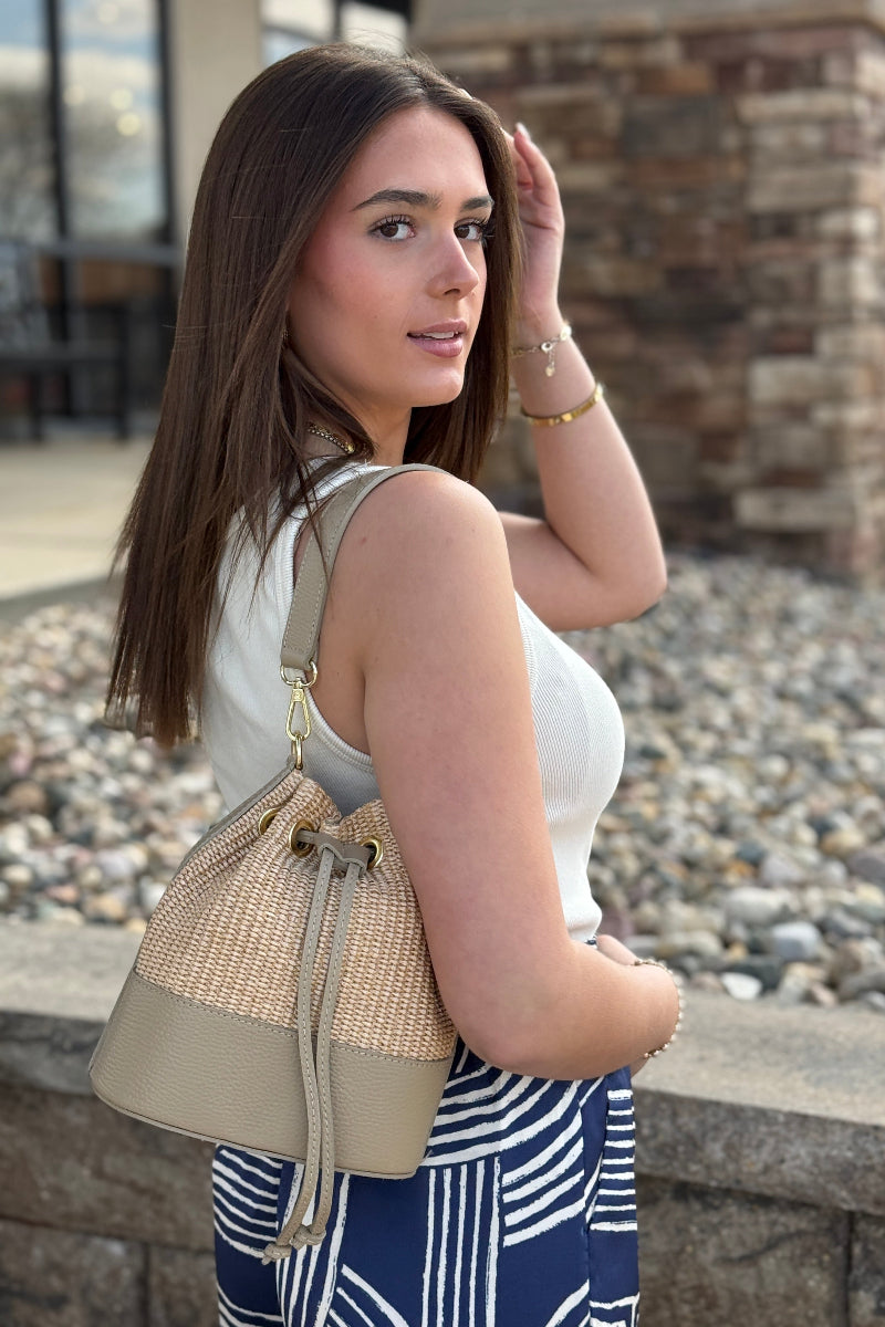 .Sienna Woven/Leather Bucket Bag
