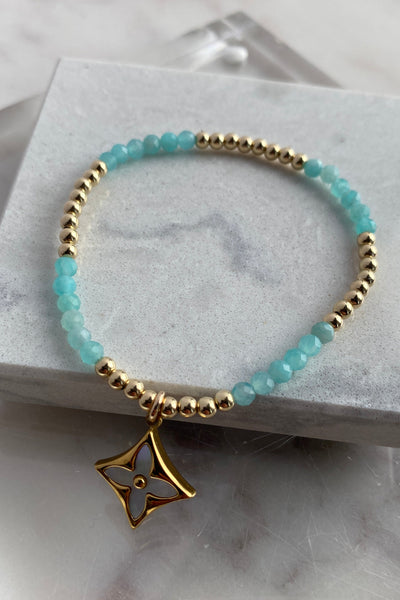 .Designer Square Logo Charm Bracelet, Aqua