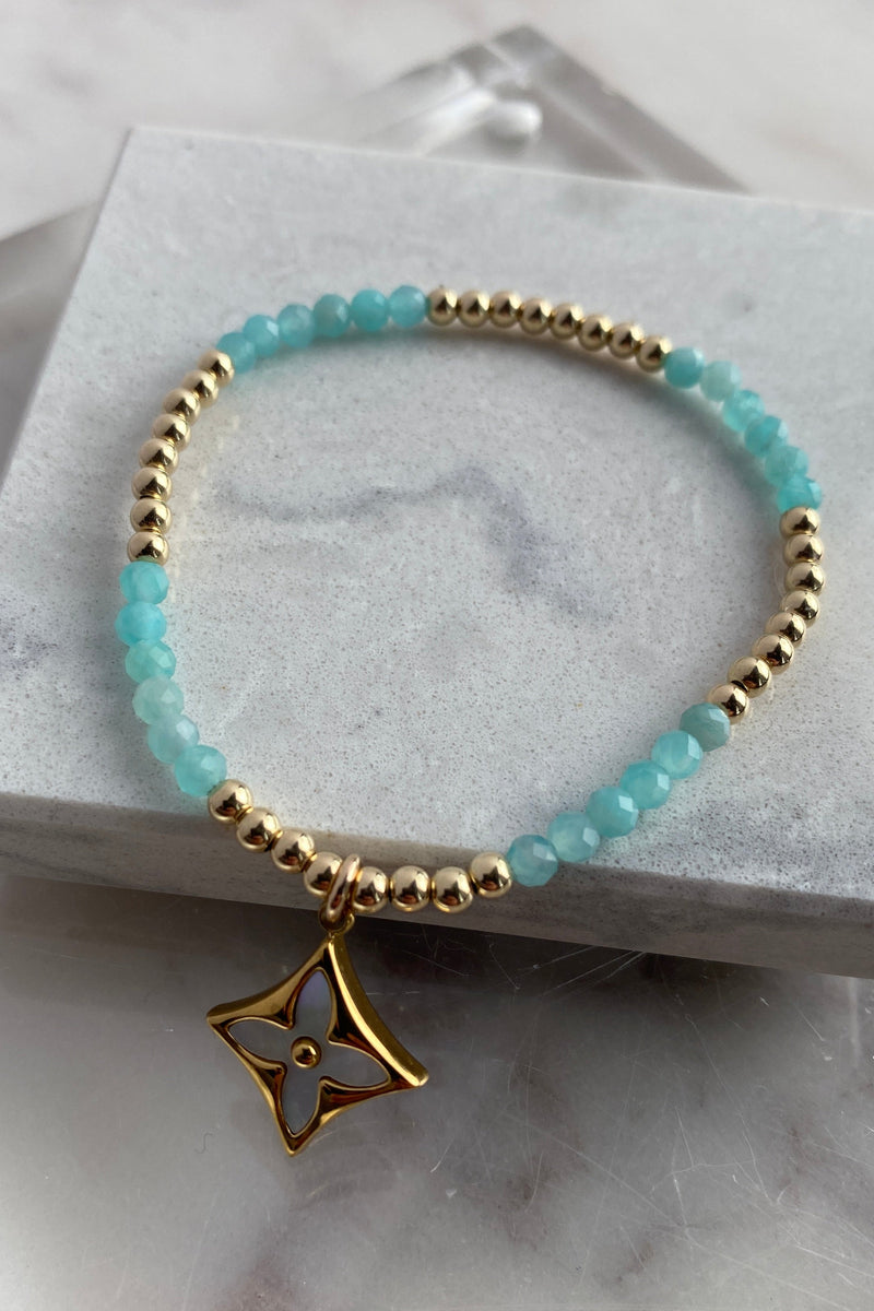 .Designer Square Logo Charm Bracelet, Aqua
