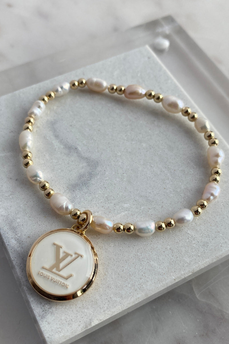 Designer Gold Pearl Charm Bracelet