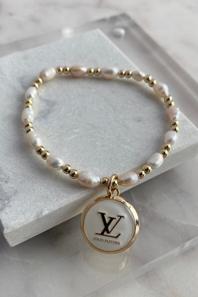 Designer Gold Pearl Charm Bracelet