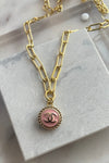 .Designer Charm on Paperclip Chain, Pink