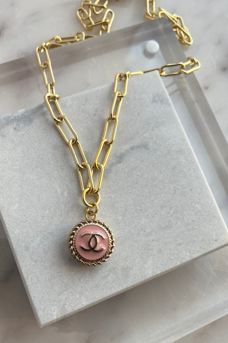 .Designer Charm on Paperclip Chain, Pink