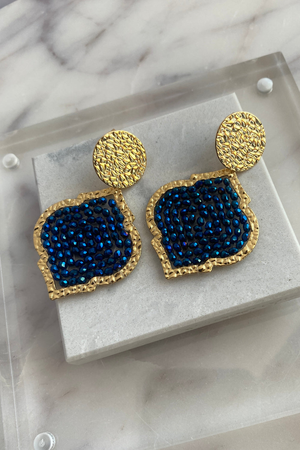 .Diamante Drop Earrings, Navy