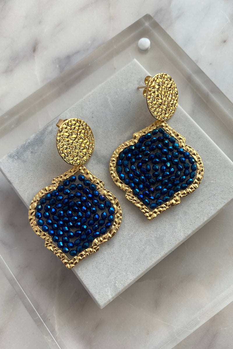 .Diamante Drop Earrings, Navy