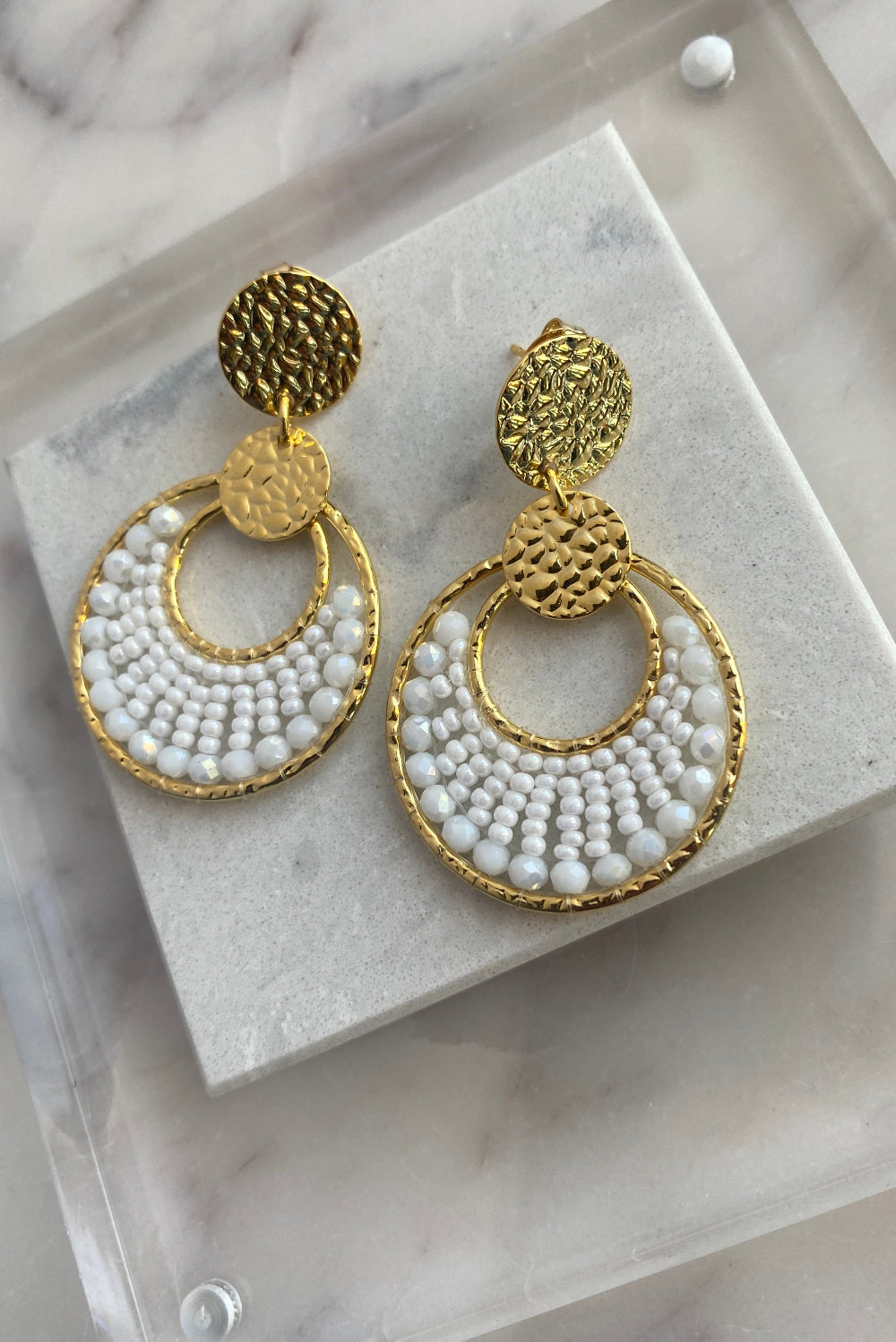 .Luna Drop Earrings, White