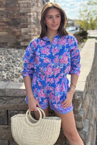 Remi Border Print Shorts