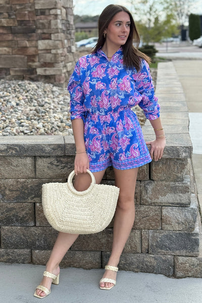 Remi Border Print Shorts