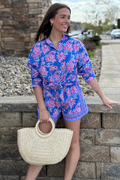 Remi Border Print Shorts