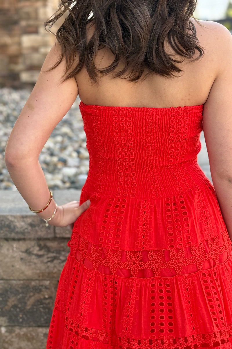 Poppy Eyelet Tube Dress Red / S Poppy Eyelet Tube Dress Red / S