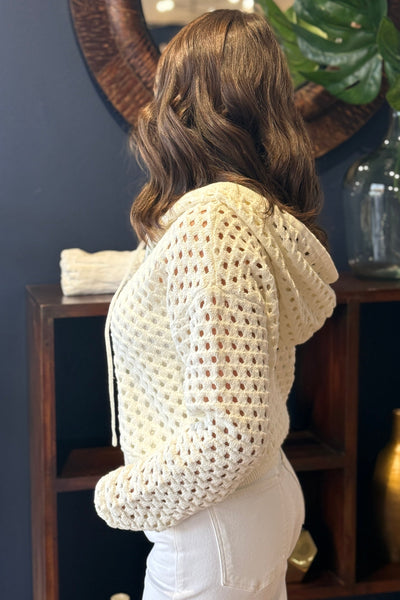 .Nina Open Knit Hooded Cardigan, White