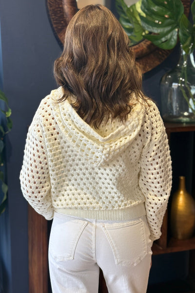 .Nina Open Knit Hooded Cardigan, White