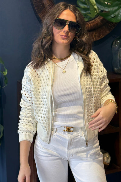 .Nina Open Knit Hooded Cardigan, White