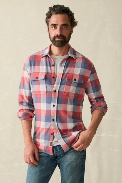 .Faherty Legend Sweater Shirt, Cherry Blue Buffalo Check