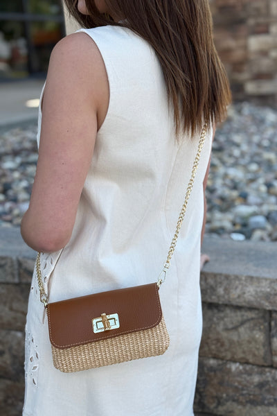 .Rayna Raffia/Leather Mini Bag, Camel