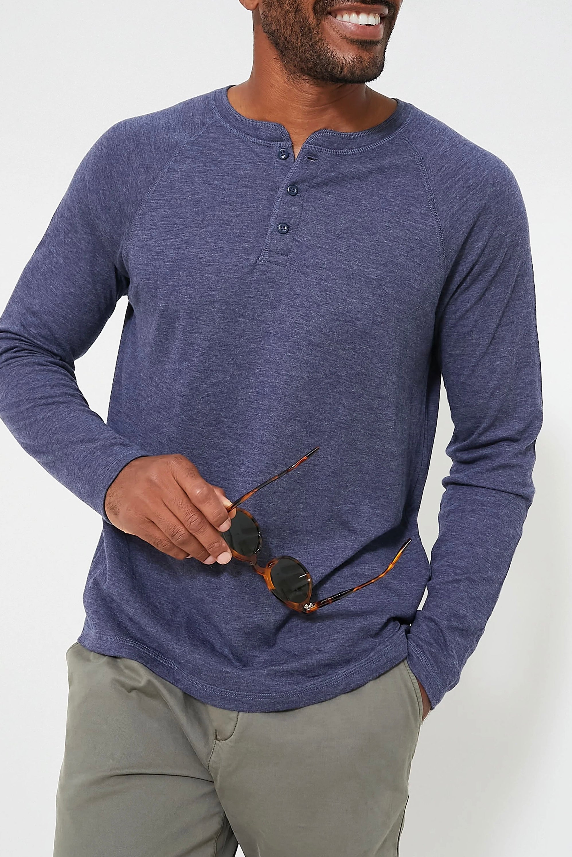 .Faherty Cloud Long Sleeve Henley, Navy Heather